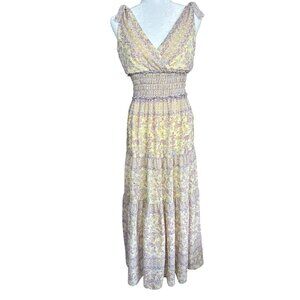 Taylor Flowy Maxi Dress Size 2 VNeck Floral Smocked Butter Yellow Cottage